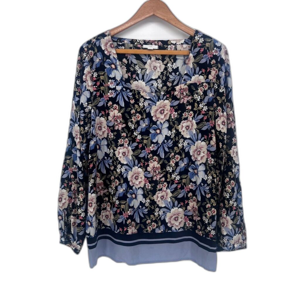 J Jill Allover Floral Print Bohemian Garden Blouse Square Neck Bold Pattern LG